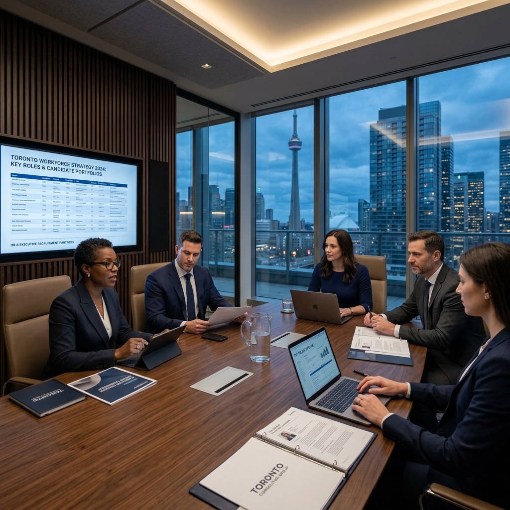 Executive recruitment directors reviewing workforce strategy and candidate portfolios