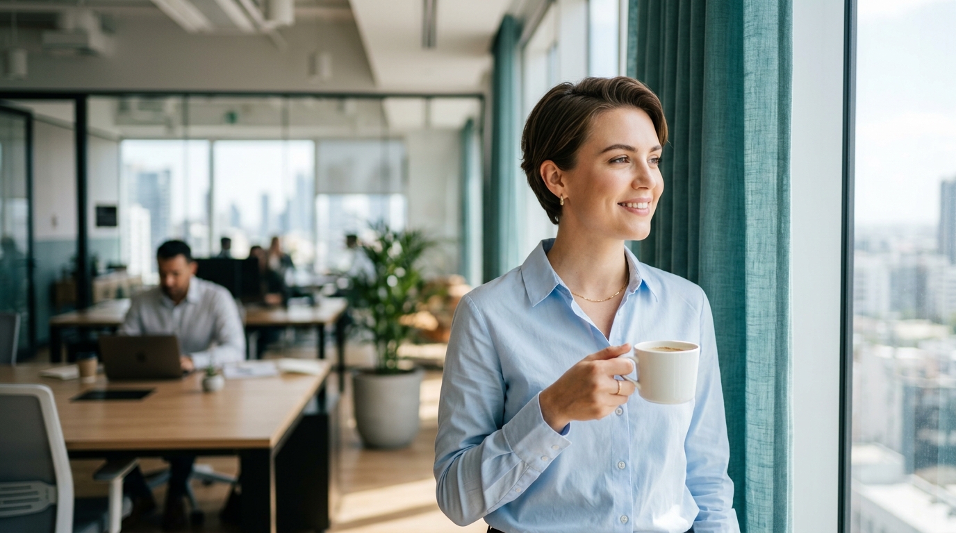 Professional woman in a modern corporate setting